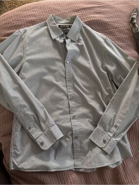 Michael Kors Blue & White Striped Tailored Dress Shirt